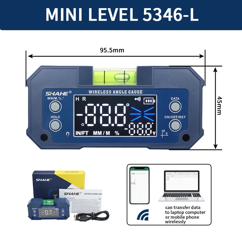 MINI Magnetic Level Gauge Inclinometer Rechargable Angle Protractor Dual Axis Digital Angle Finder with Level Bubble