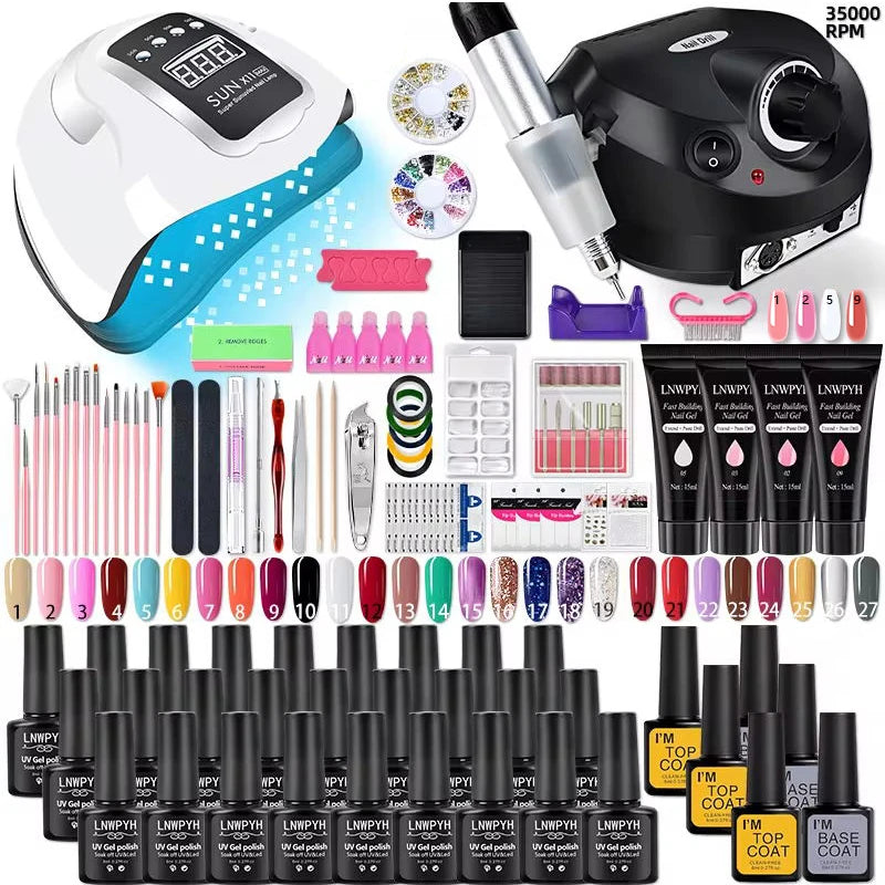 Nail Polish Kit Acrylic Nail Kit Poly Nail Gel Set with Nail Lamp Nails Extension Glitter Gel UV Building Gel Manicure Tools Set