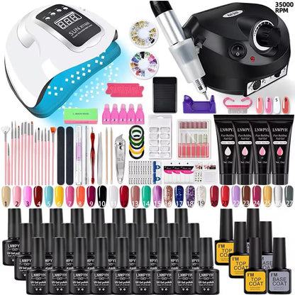 Nail Polish Kit Acrylic Nail Kit Poly Nail Gel Set with Nail Lamp Nails Extension Glitter Gel UV Building Gel Manicure Tools Set
