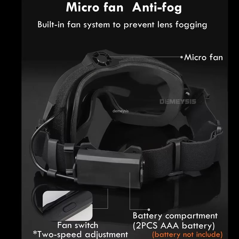 Tactical Goggles with Micro Fan Ourdoor Sport Airsoft Cs Wargame Shooting Glasses for Paintball Eyewear Hiking Sunglasses