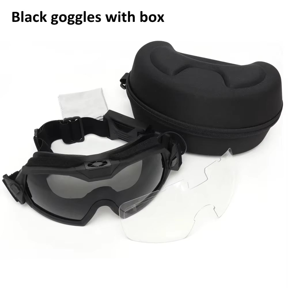 Tactical Goggles with Micro Fan Ourdoor Sport Airsoft Cs Wargame Shooting Glasses for Paintball Eyewear Hiking Sunglasses