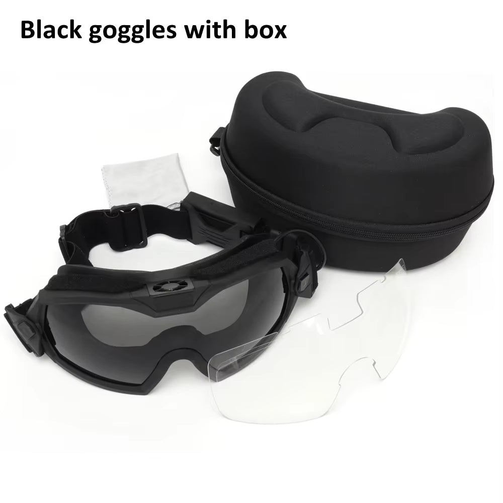 Tactical Goggles with Micro Fan Ourdoor Sport Airsoft Cs Wargame Shooting Glasses for Paintball Eyewear Hiking Sunglasses