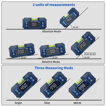 MINI Magnetic Level Gauge Inclinometer Rechargable Angle Protractor Dual Axis Digital Angle Finder with Level Bubble