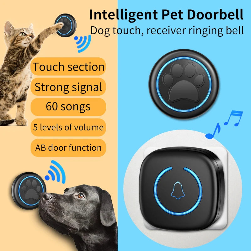 Pet Touch Ringer Button Bell 300M/984Ft Range 60 Songs High Volume Doorbell for Cat & Dog Training Door Bell Smart Home US EU