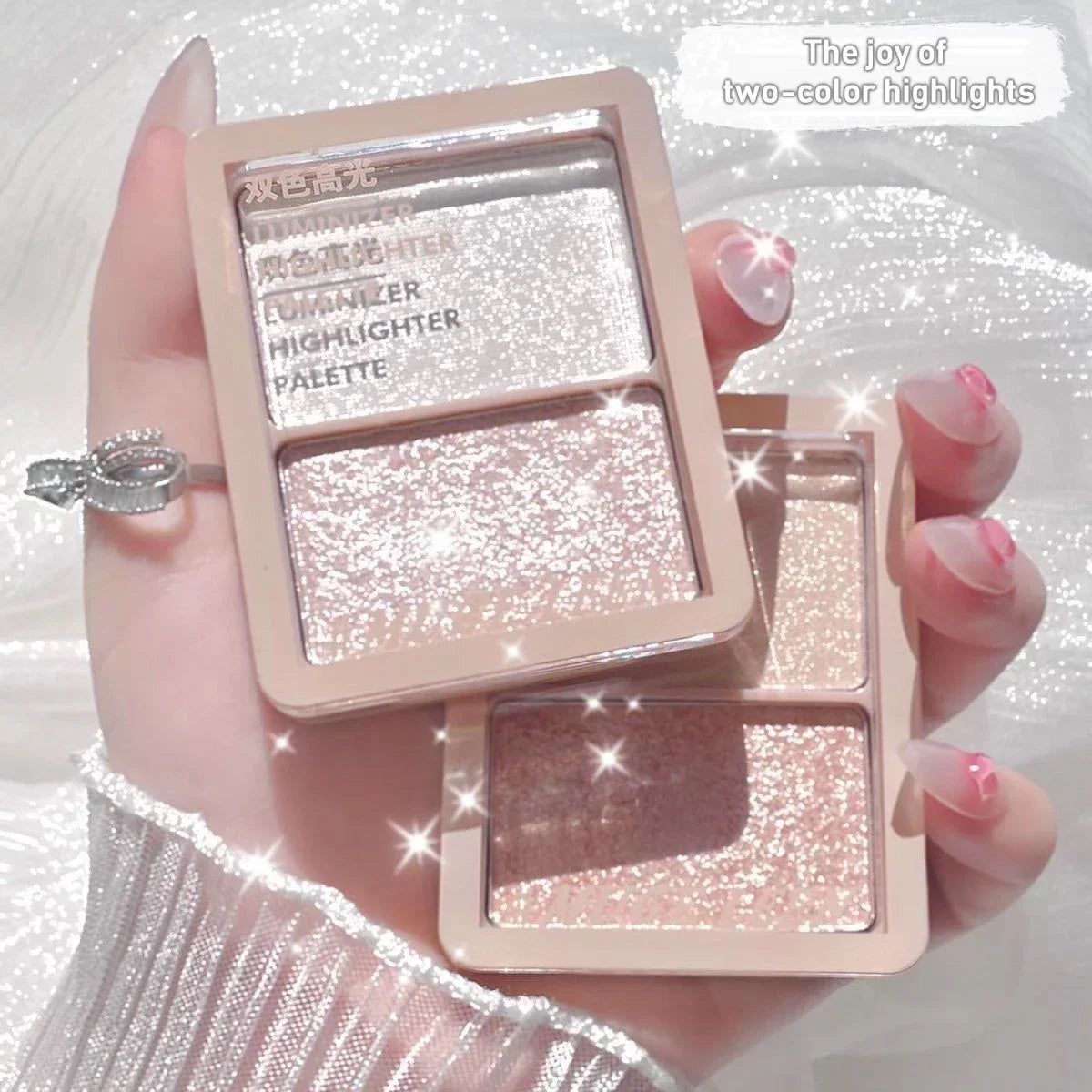 Two-Color Facial Highlighter Makeup Palette Face Lasting Glow Brighten Contour Shimmer Powder 3D Illuminator Highlight Cosmetics