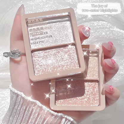 Two-Color Facial Highlighter Makeup Palette Face Lasting Glow Brighten Contour Shimmer Powder 3D Illuminator Highlight Cosmetics