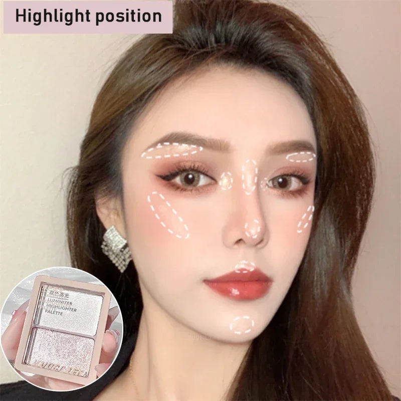 Two-Color Facial Highlighter Makeup Palette Face Lasting Glow Brighten Contour Shimmer Powder 3D Illuminator Highlight Cosmetics