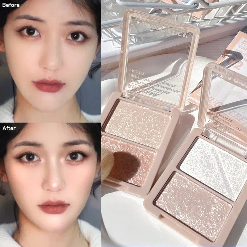 Two-Color Facial Highlighter Makeup Palette Face Lasting Glow Brighten Contour Shimmer Powder 3D Illuminator Highlight Cosmetics