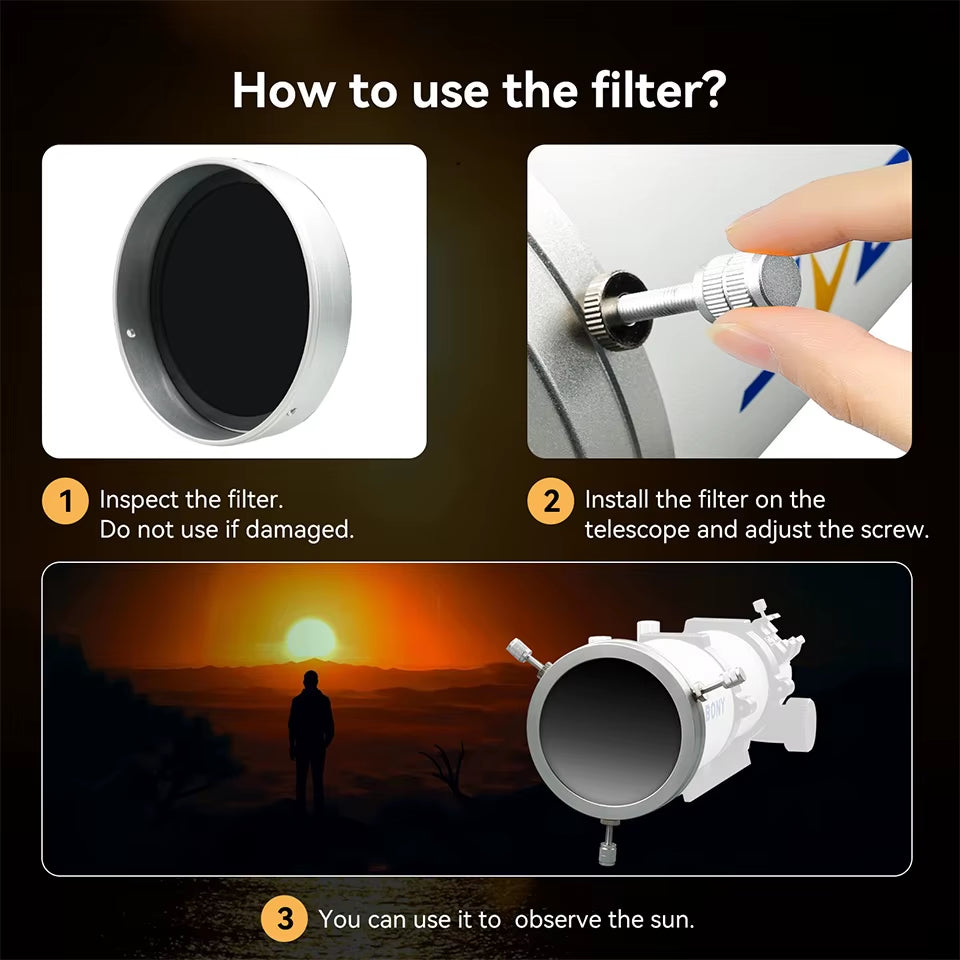 SV229 Solar Filter Metal Cap Aperture 140Mm for Tubes with Outer Diameter from 118Mm to 159Mm of Telescope