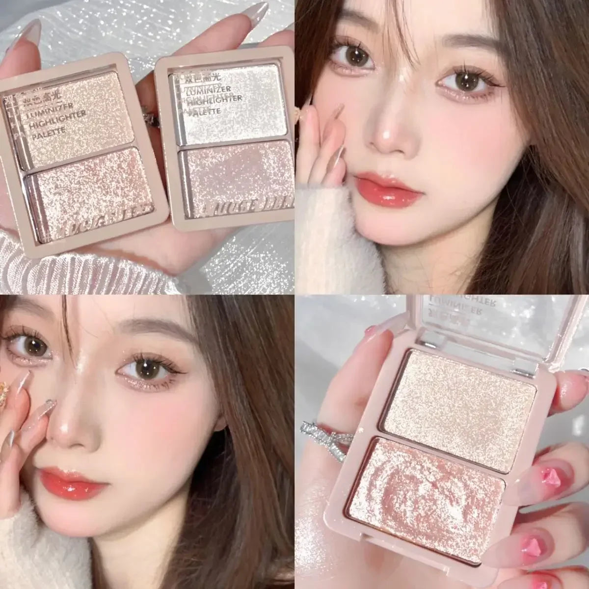 Two-Color Facial Highlighter Makeup Palette Face Lasting Glow Brighten Contour Shimmer Powder 3D Illuminator Highlight Cosmetics