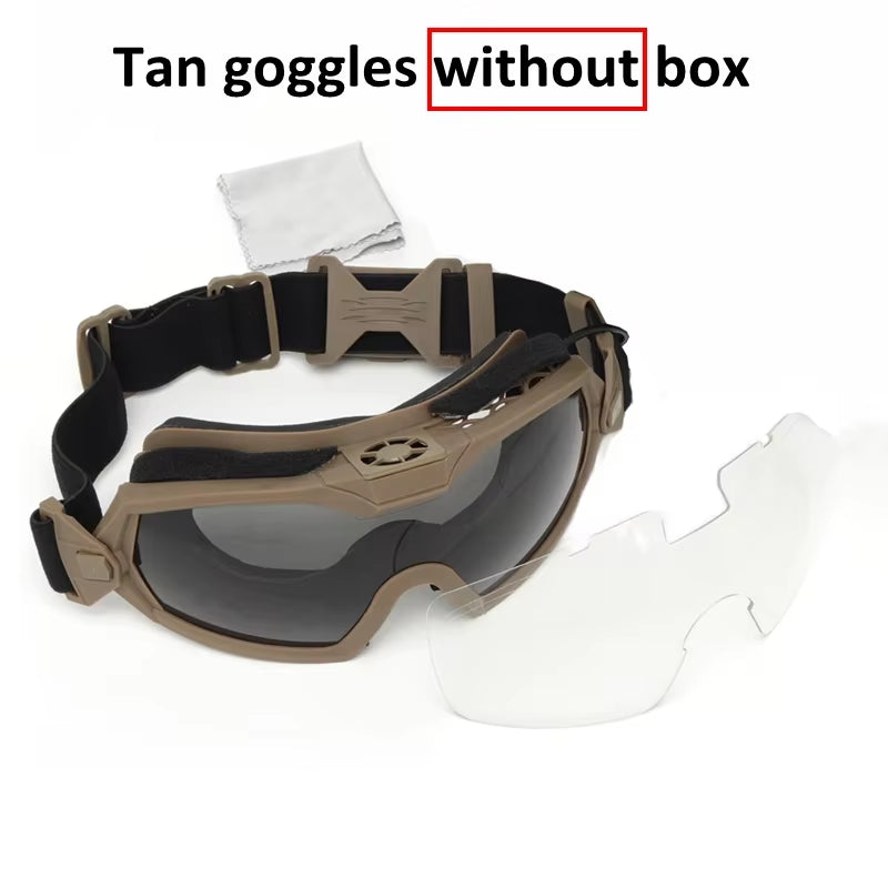 Tactical Goggles with Micro Fan Ourdoor Sport Airsoft Cs Wargame Shooting Glasses for Paintball Eyewear Hiking Sunglasses