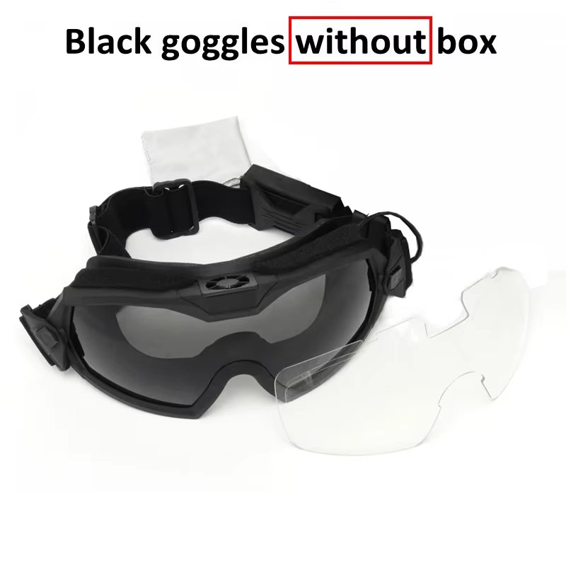 Tactical Goggles with Micro Fan Ourdoor Sport Airsoft Cs Wargame Shooting Glasses for Paintball Eyewear Hiking Sunglasses